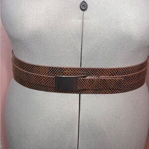 White House Black Market Women Leather boho snake animal print gold tone belt XL
